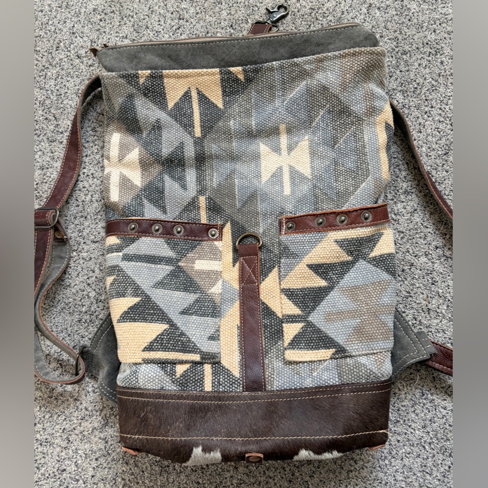 Myra Bag Geometric Pattern Backpack - Gray, Brown… - image 12